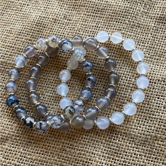 black dragon vein Agate Beads Opal quartz Bracelet Stackable 7 inch stretch - Picture 3 of 7